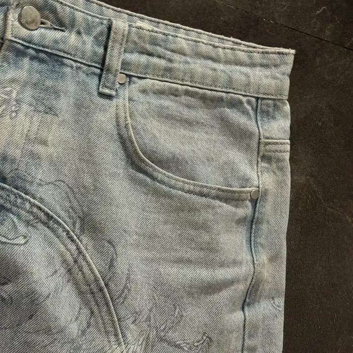 Nouveau Jean Droit Rétro Tendance Motif Ange Cupidon Y2K Délavé Style Américain Urbain Décontracté Coupe Droite Ample Unisexe
