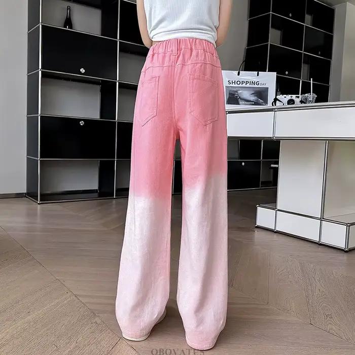 Mode enfant rose dégradé jean pour fille haute rue détruire Denim pantalon enfants concepteur cassé déchiré