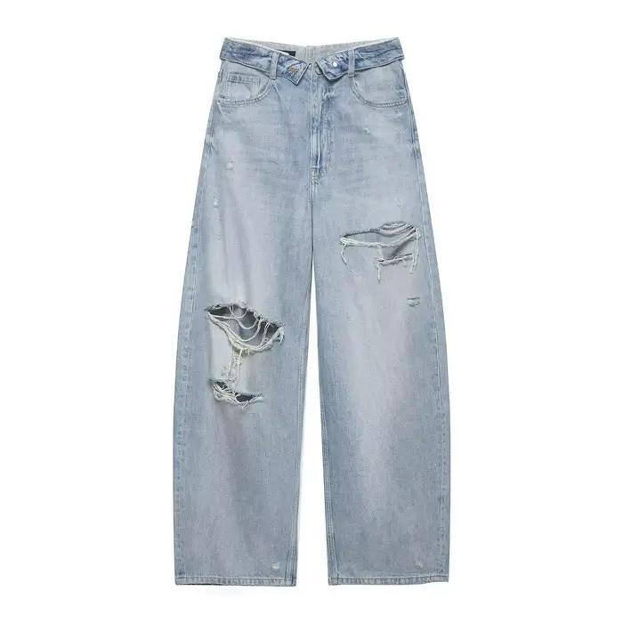 Jean décontracté polyvalent rétro taille haute à jambe large