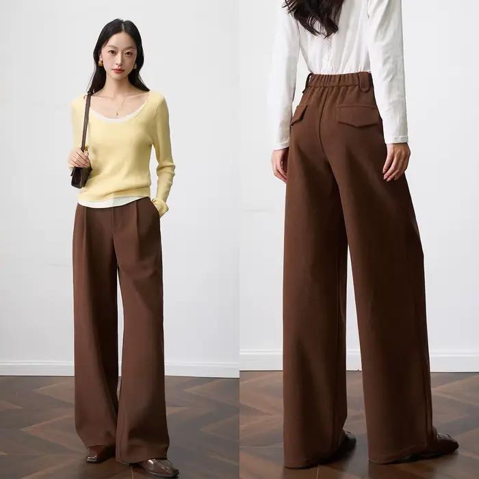 Pantalon OLrain large pour femme, coupe ample, polyester et élasthanne, automne-hiver, élégance décontractée, bureau et occasions spéciales