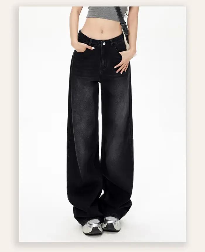 Lady RetroY2K Style taille haute jean pantalon femmes mode jambe droite Denim