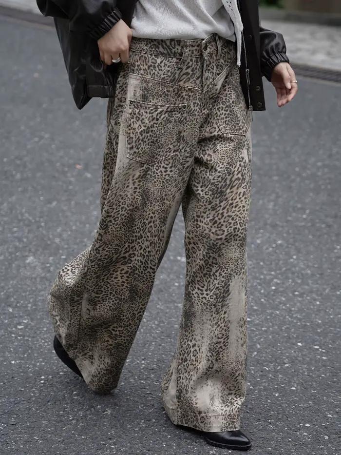 Jean à jambes larges imprimé léopard sauvage rétro tendance