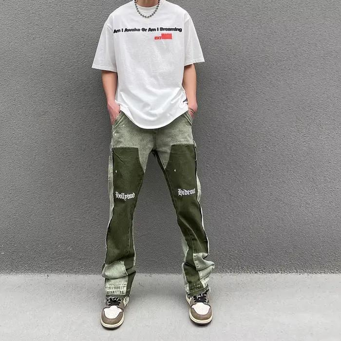 DistMurcia-Jean Denim Évasé Vert Graffiti pour Homme