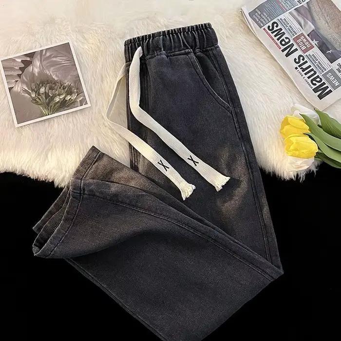 Jeans droits taille haute monochromes pour femmes