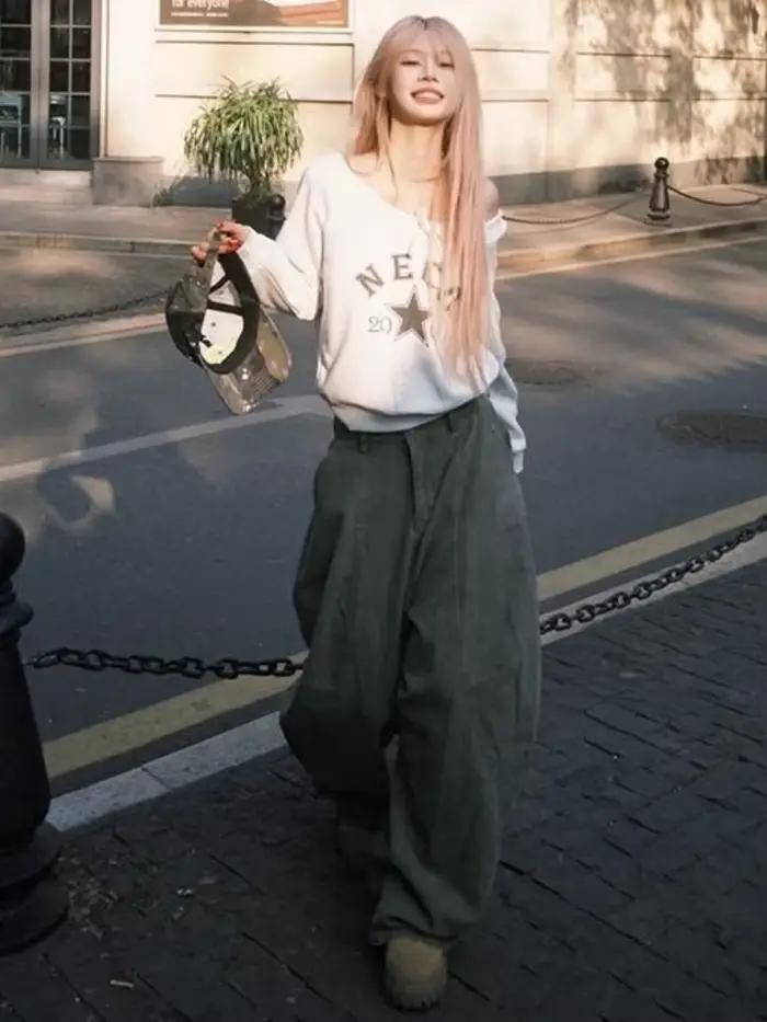 Jean Cargo délavé Vintage Y2K pour femmes