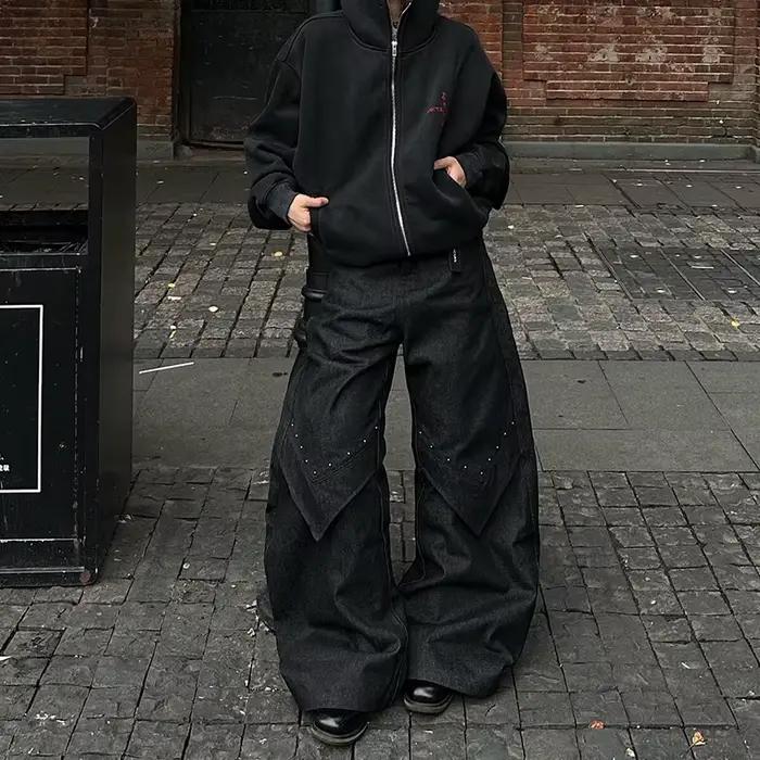 Jean noir femmes Style américain Y2K 90S Vintage taille haute