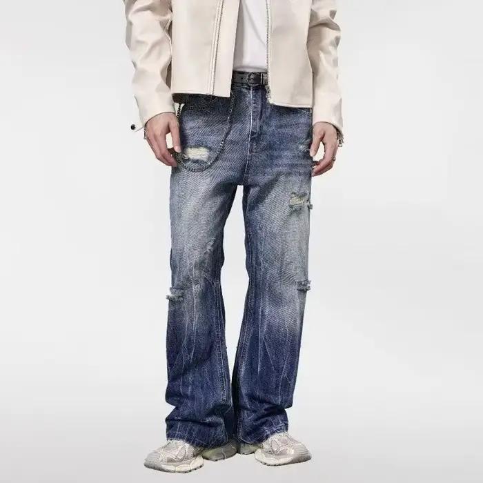 2025 nouveau Hip Hop déchiré Baggy Jean pour homme Y2K Vintage Streetwear jambe droite Denim pantalon lavé en détresse