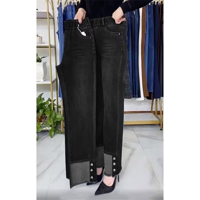 Jean femme d'âge moyen printemps automne taille extensible pantalon en Denim droit grande