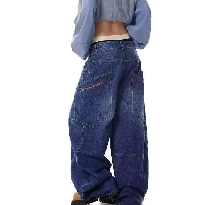 Jeans amples à jambe large de style rétro avec grandes poches