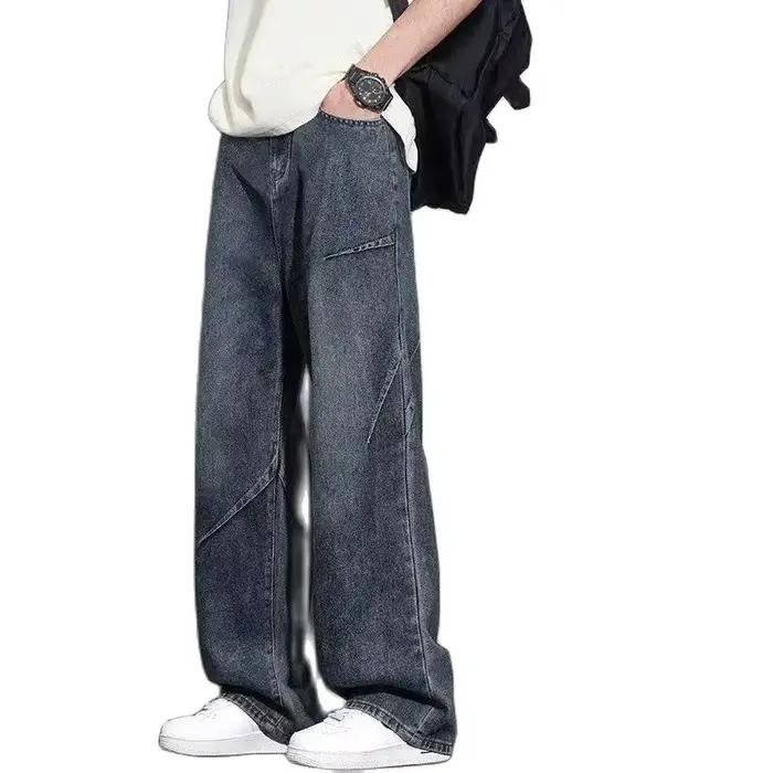 2025 nouveaux jeans hommes printemps et automne rétro lâche jambe droite pantalons décontractés marque de mode américaine haute rue couteau incurvé casserole