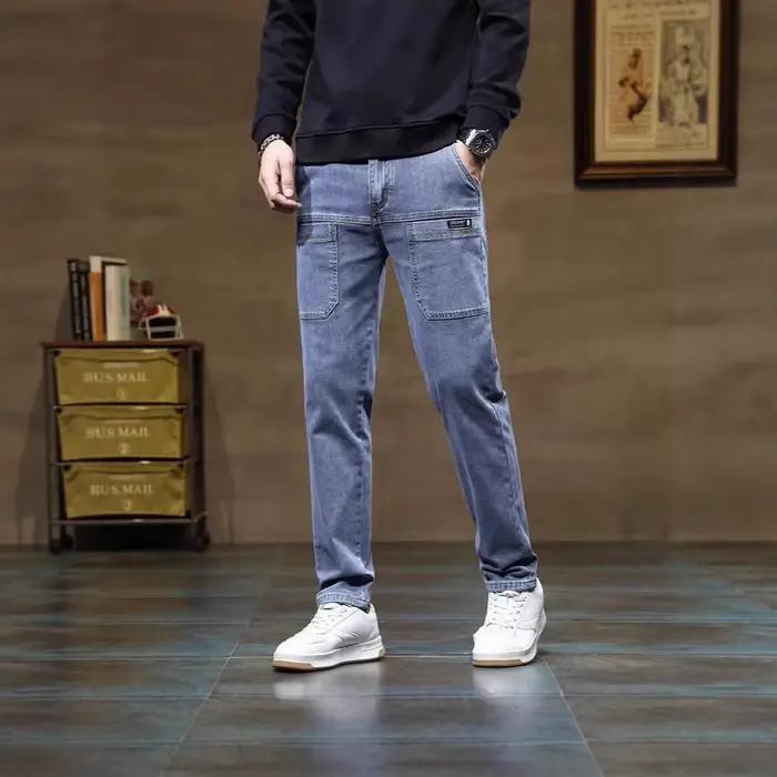 Jean vintage coupe droite pour homme – Tendance décontractée printemps-automne – Six poches – Pantalon long – Vêtement de travail – Confortable – En denim de coton
