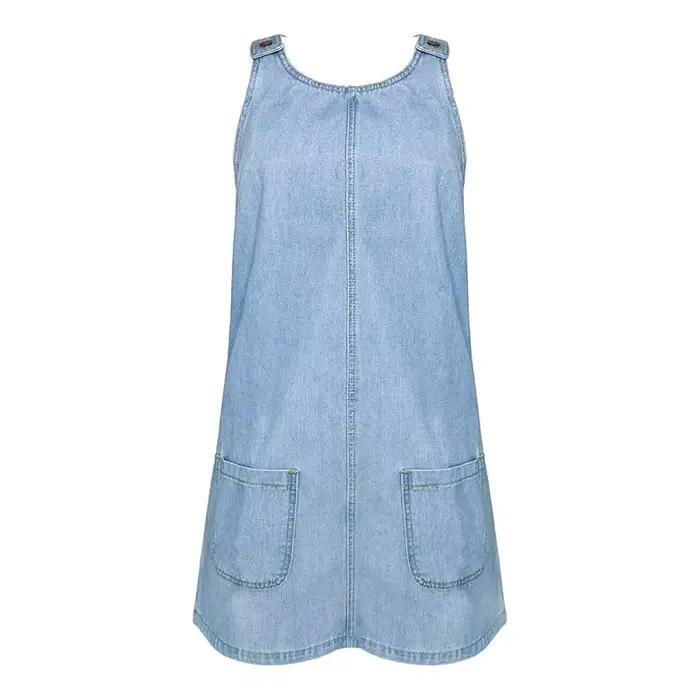 Robe en jean pour femme style nuisette vintage délavée effet vieilli coupe trapèze sans manches avec poches pour printemps été 2026