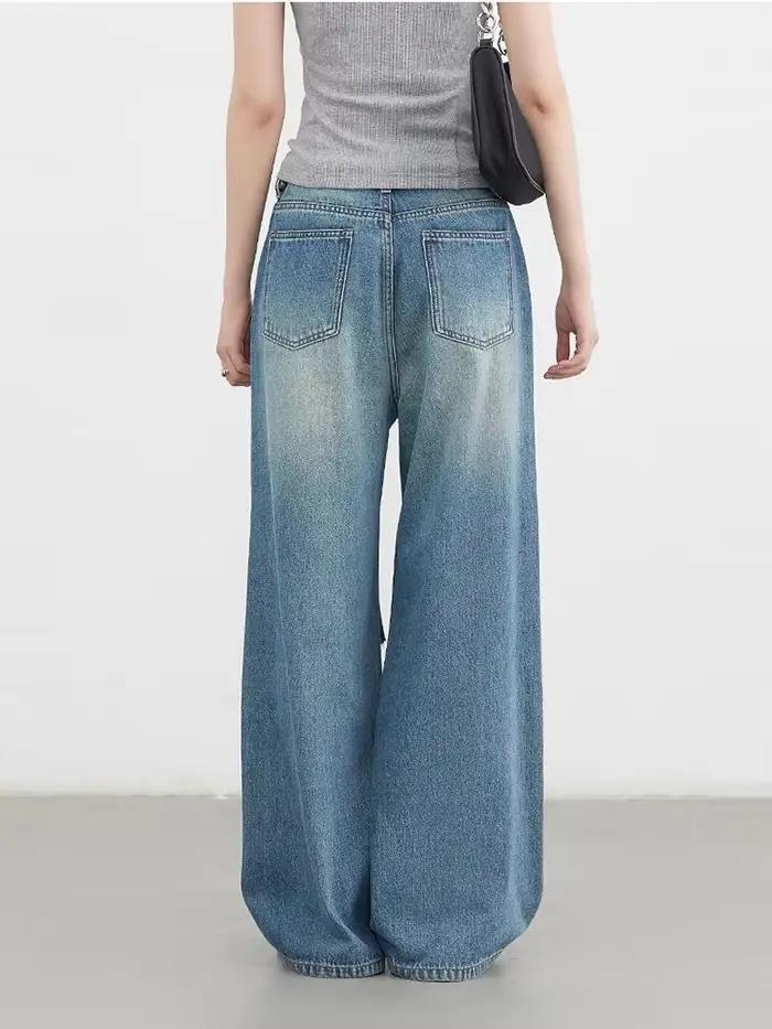CHIC VEN Jean Femme Tendance Décontracté Ample Taille Haute Jambe Large Denim Streetwear Pantalon Féminin Printemps Automne Nouveauté 2026