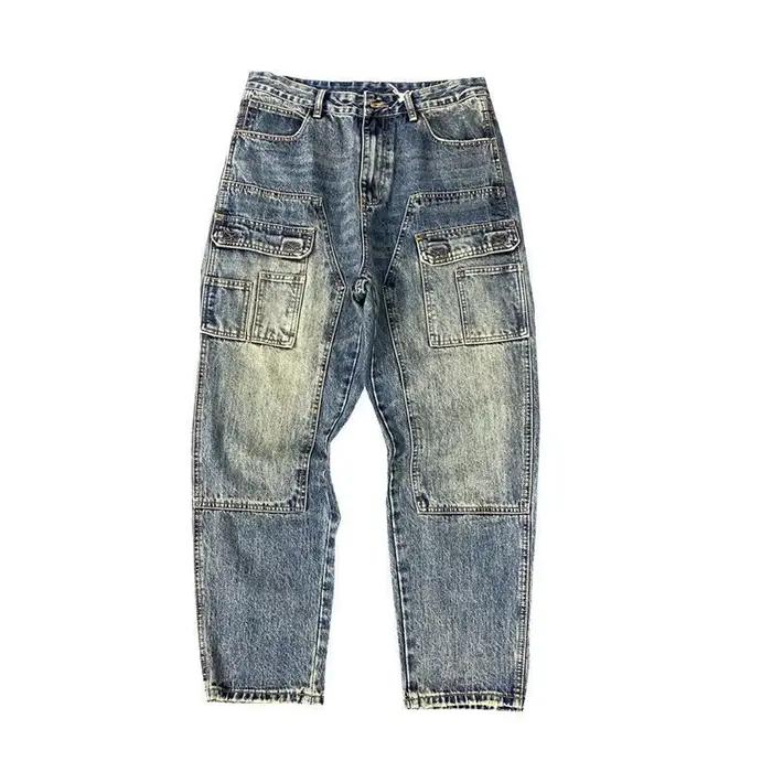 Automne américain décontracté ruffian beau lavé rétro outillage jean hommes droit ample haute rue pantalon conique marée