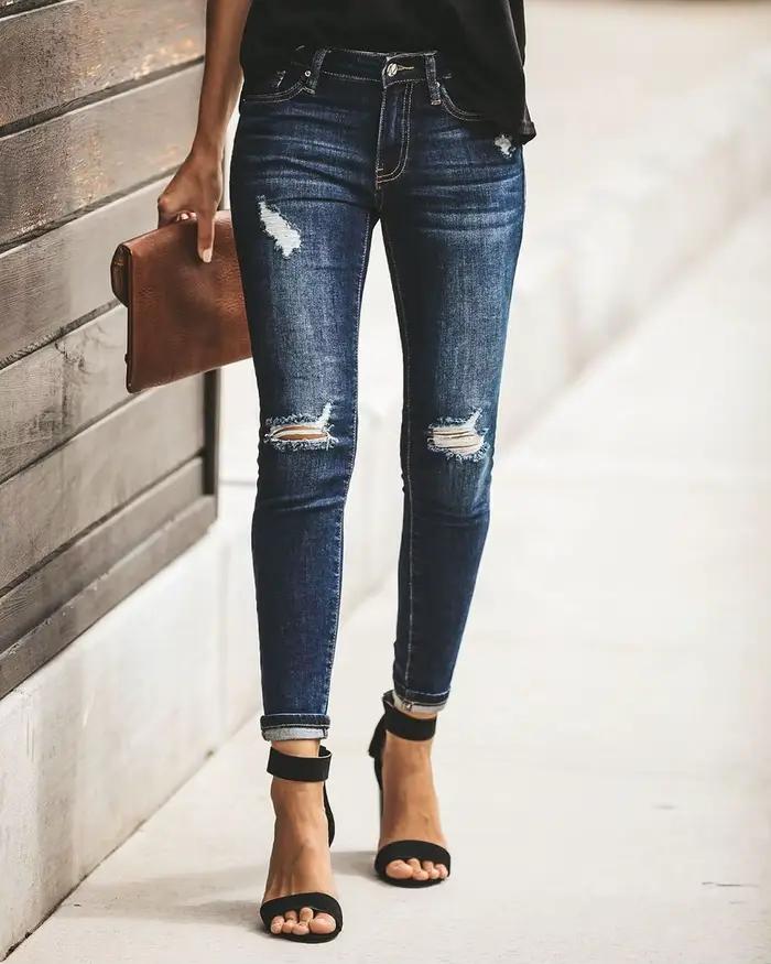 Vente chaude femme déchiré jeans mode
