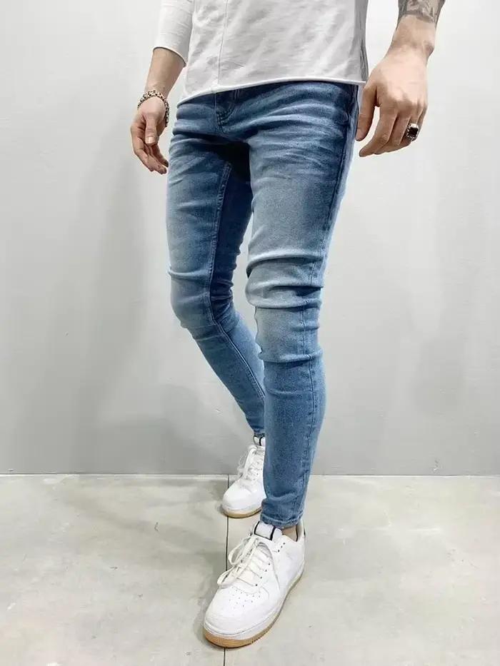 Mâle Hip-hop pantalon couleur Pure déchiré jean hommes mince Long crayon
