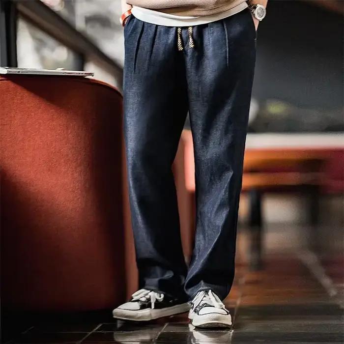 Pantalon jeans Maden pour hommes style vintage ample et droite coupe décontractée polyester lyocell coton quatre saisons occasions quotidiennes