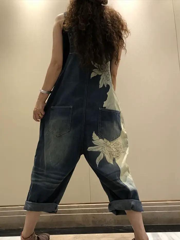 Amax luluE 2025 mode coréenne printemps femme imprimé Denim salopette dames Vintage Jeans décontractés femmes pantalons