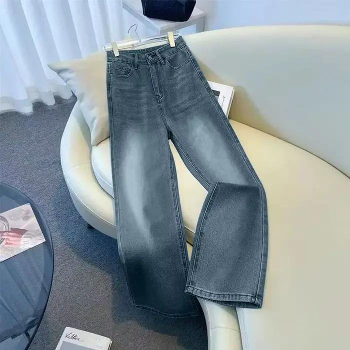 Nouveau Jean Femme 2026 Noir Gris Taille Haute Ample Jambe Large Vintage Délavé Amincissant Fluide Polyvalent