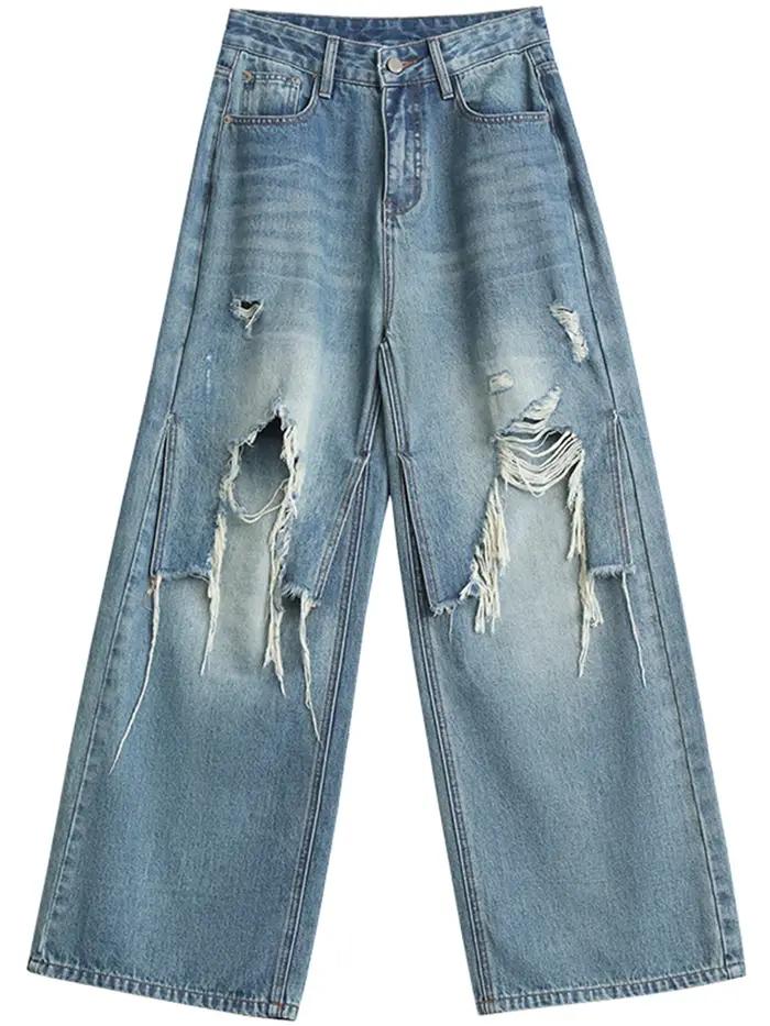 CHIC VEN Jean Femme Tendance Décontracté Ample Taille Haute Jambe Large Denim Streetwear Pantalon Féminin Printemps Automne Nouveauté 2026