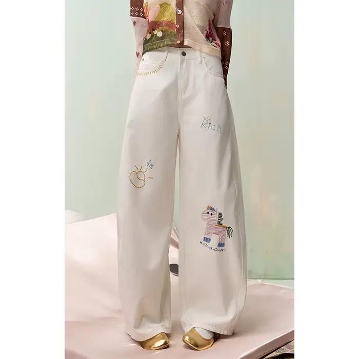 ELFSACK Jean à jambes larges avec broderie de poney de dessin animé