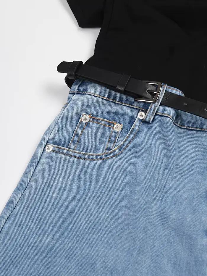 [EAM] taille haute bleu couleur bloc Denim longue jambe large jean nouveau lâche femmes pantalon mode marée printemps automne 2026 17A2013H01