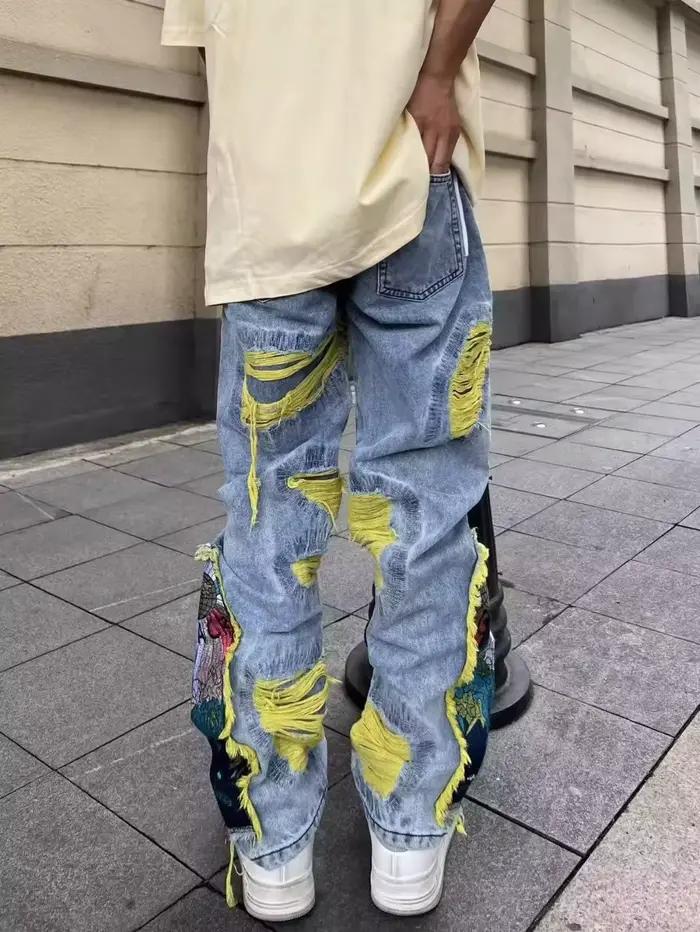 Jeans Brodés à Jambes Droites pour Couple