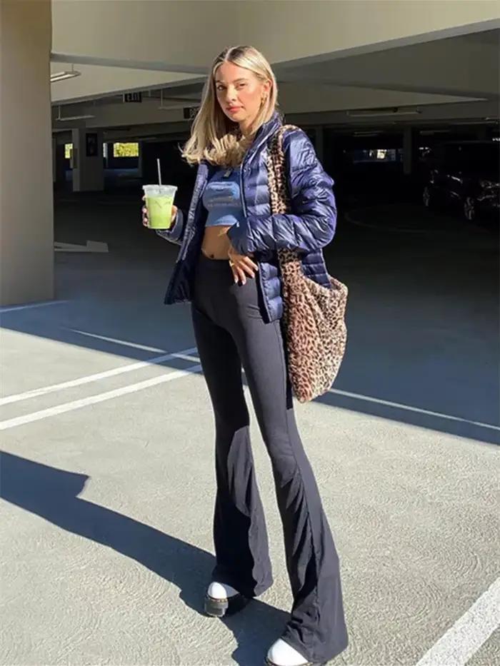 Pantalon noir taille haute décontracté Vamos Todos pour femmes, pantalon évasé streetwear, polyester et élasthanne, sortie nocturne, tout l'année