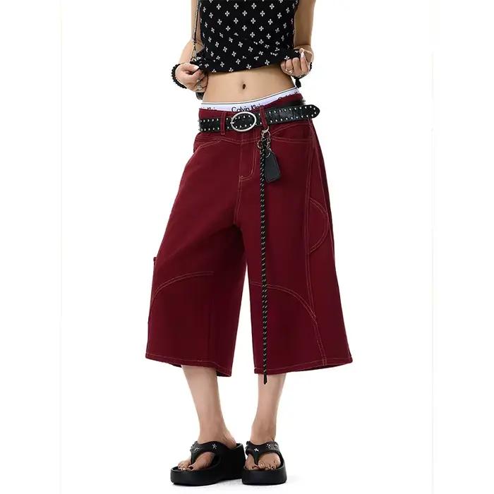 Jean baggy brodé bleu Y2K pour femme