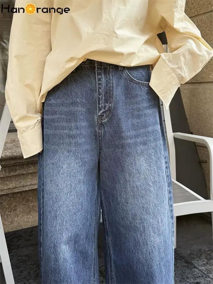 Début du printemps Simple décontracté ample droite cheville longueur jean femmes