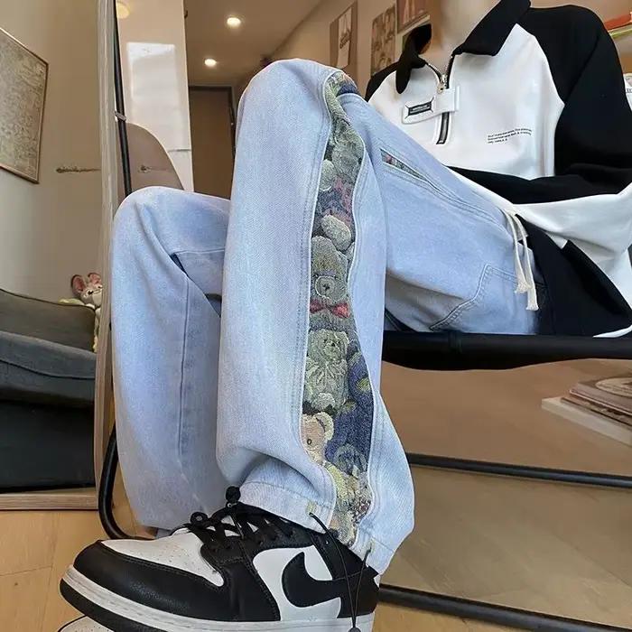 Jean ours brodé pour hommes