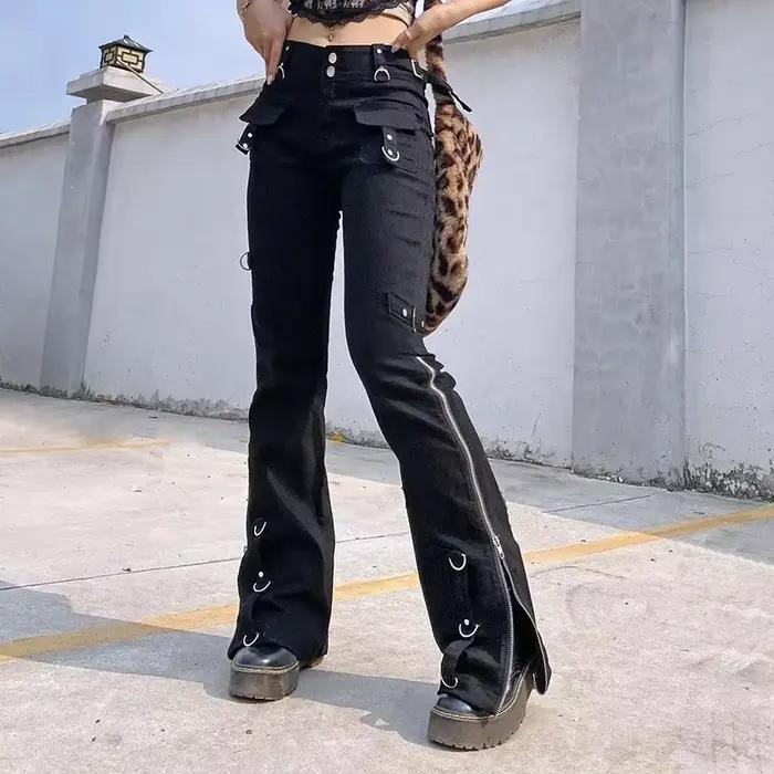 Jean taille basse en denim pour femme