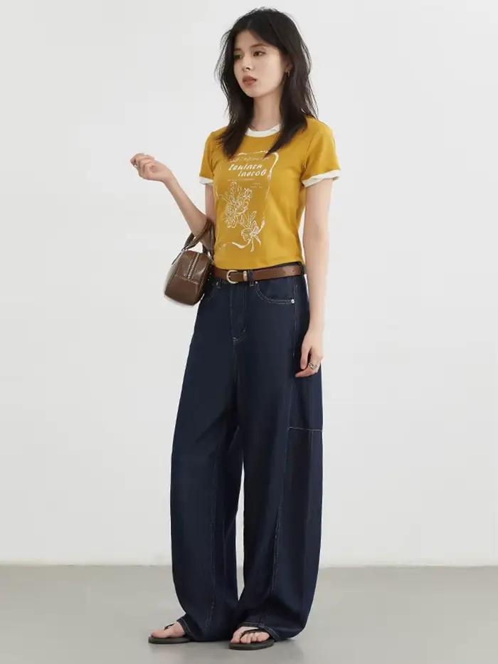 CHIC VEN femmes jean ample décontracté nouveau taille haute fendu femme jambe large Denim pantalon printemps automne 2025