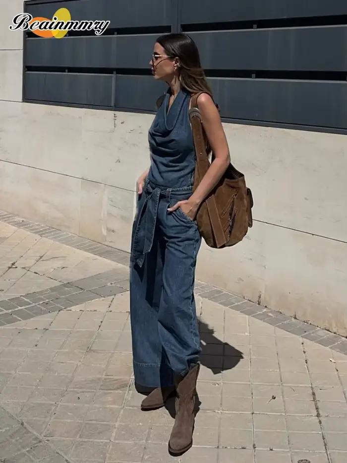 Combinaison Salopette en Jean Bleu pour Femme