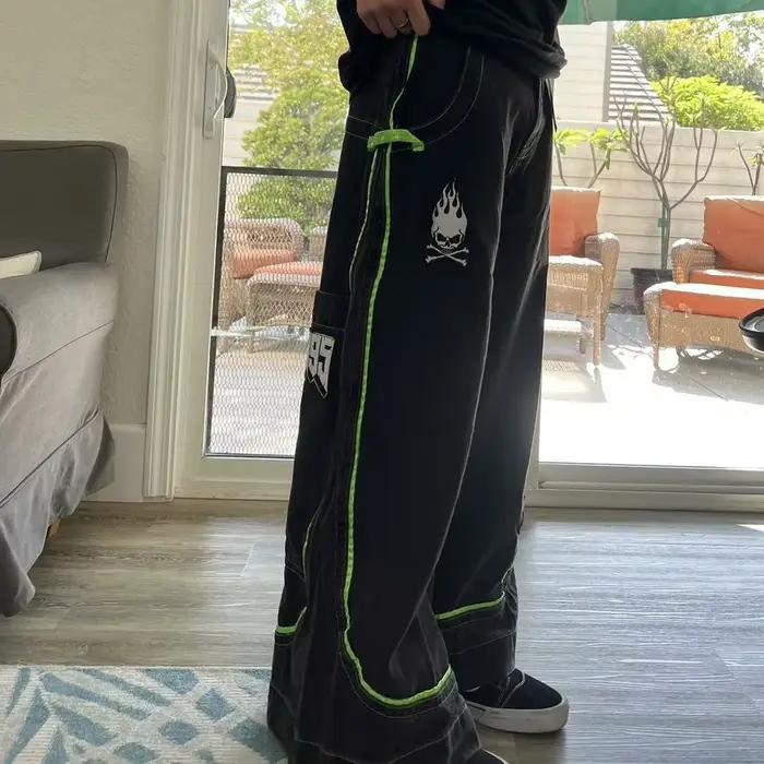 2025 européen et américain automne hiver jeans décontracté jambe large Harajuku motif alien pantalon hip-hop haute rue