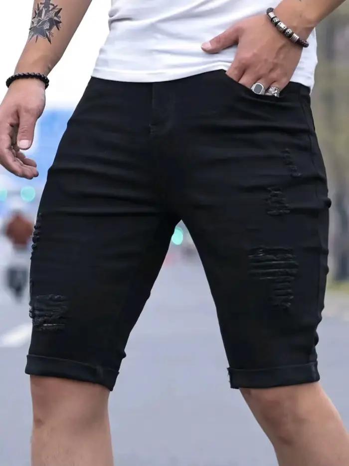 Shorts en jean déchirés noirs pour hommes
