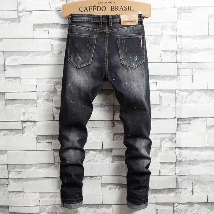 Jean déchiré slim homme, denim épais, style chic, pour printemps et automne, quotidien, streetwear hip hop rock patch moto trou pantalon