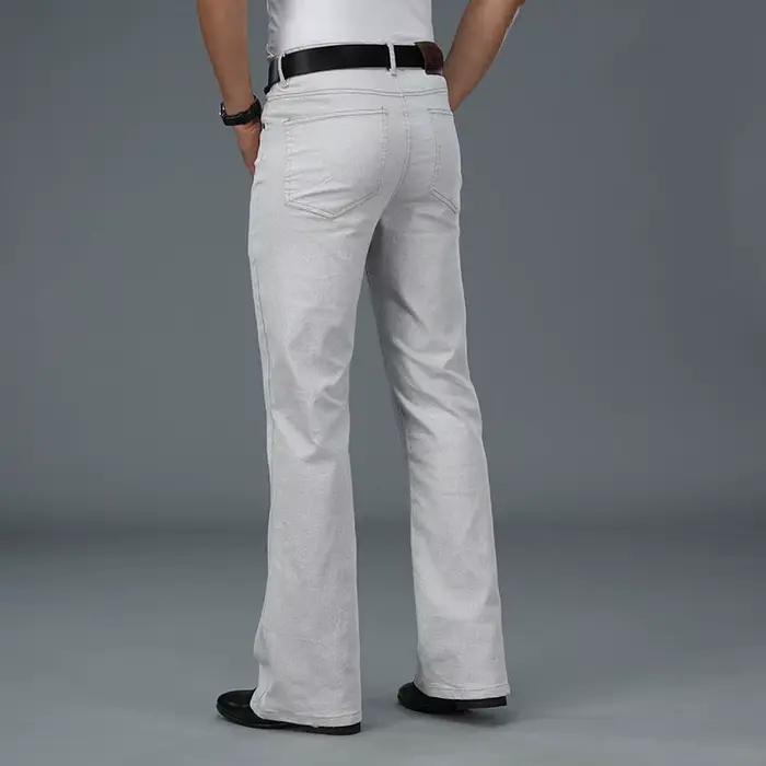 Nouveau Jean Evasé Taille Haute Hommes Coupe Botte Été Léger Blanc Occasions Décontractées