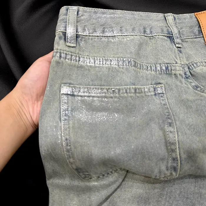 Jean tendance bleu argenté pour femme