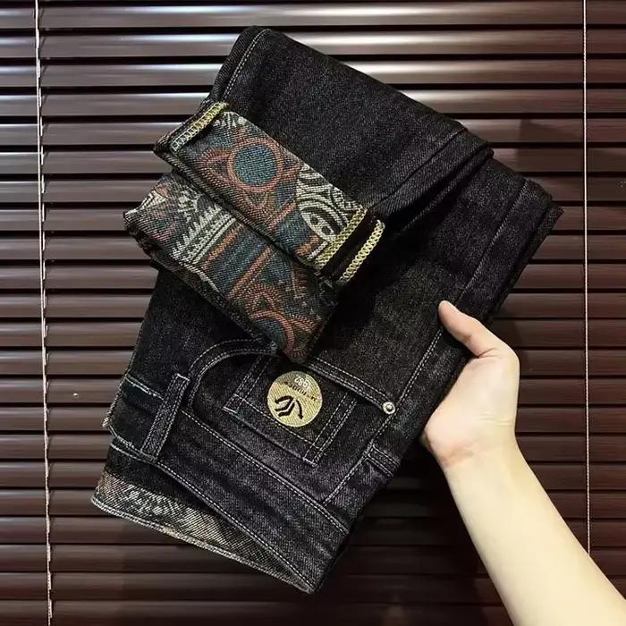 Soldes d'été de la saison : Jean imprimé vintage polyvalent coupe droite ample et ajustée pour homme – Confortable et de haute qualité