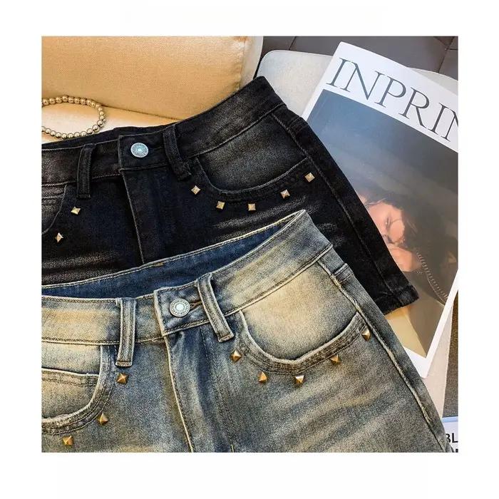 Shorts en jean à rivets American Spice Girl taille haute pour femme – Super courts