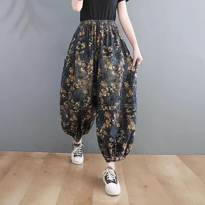 Jean denim vintage en coton imprimé pour femme, pantalon sarouel, taille élastique, style artistique, printemps 2022, ocassions spéciales