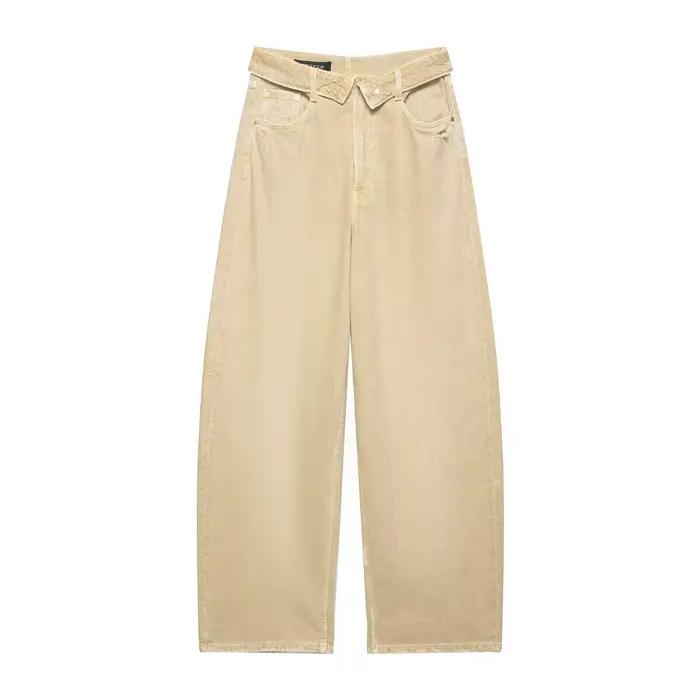 Jean décontracté polyvalent rétro taille haute à jambe large