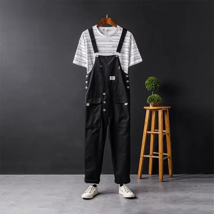 Salopette de travail homme Sayaxiga robuste et décontractée avec multiples poches pour le printemps et l'automne combinaisons ample coton matériaux polyvalents styles de streetwear occasions spéciales