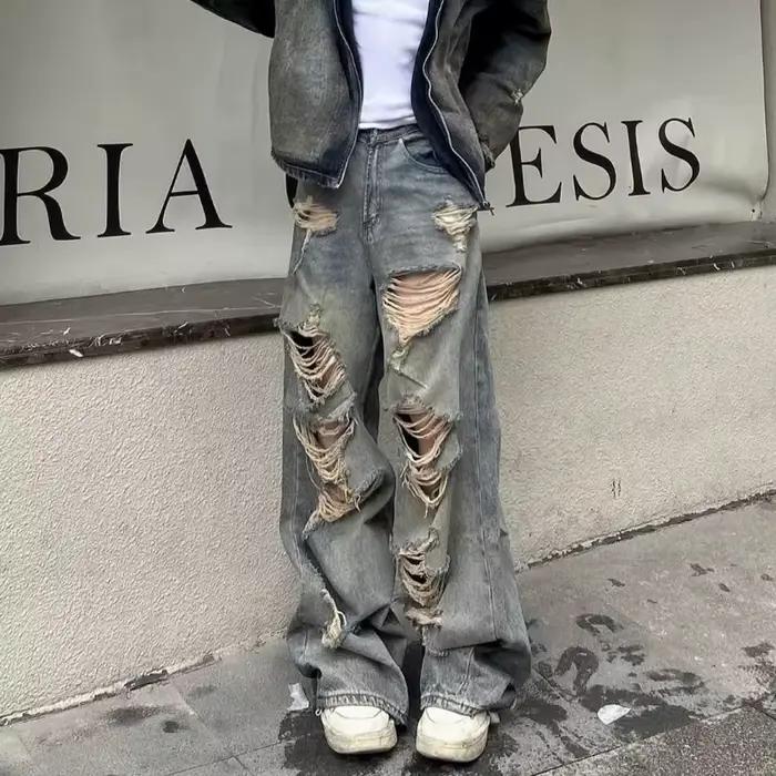 Jean déchiré délavé coupe décontractée pour homme