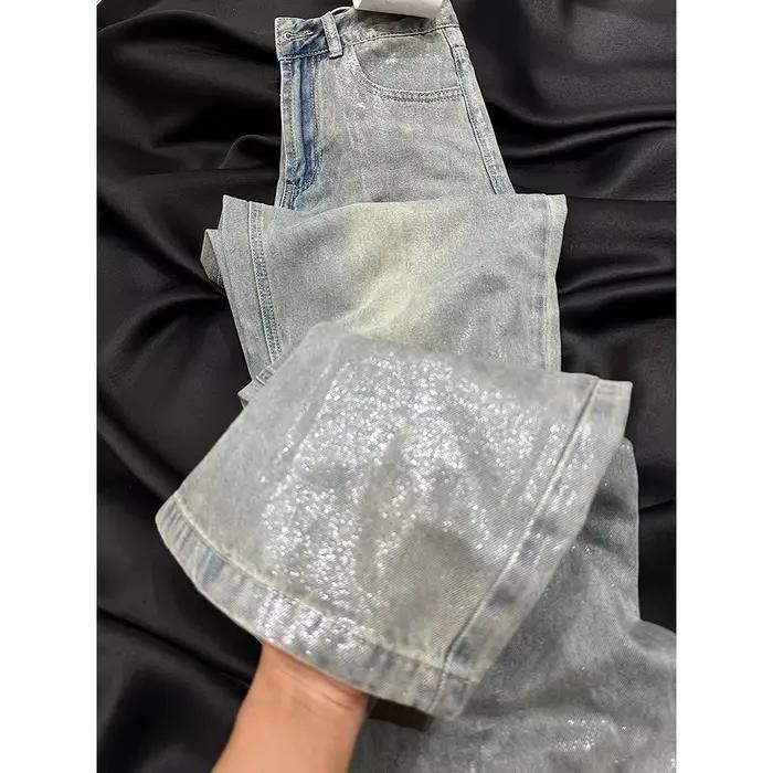 Jean tendance bleu argenté pour femme