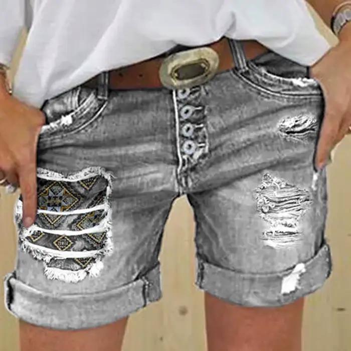 Short en jean déchiré avec trous pour femme