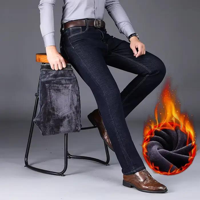 Nouveaux hommes polaire chaud jean hiver épaissir peluche velours bureau d'affaires Denim pantalon marque vêtements