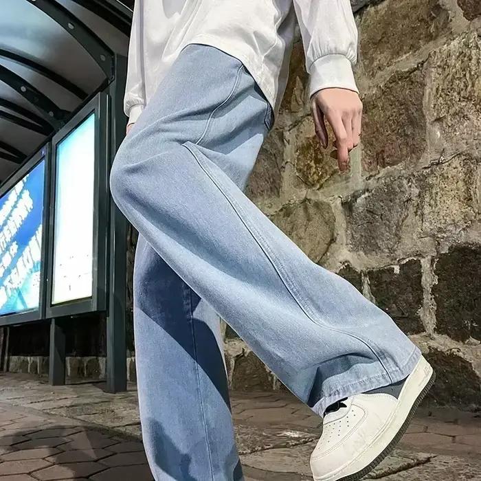 Jean pour hommes Version coréenne étudiant pantalons décontractés haute rue droite ample jambe large