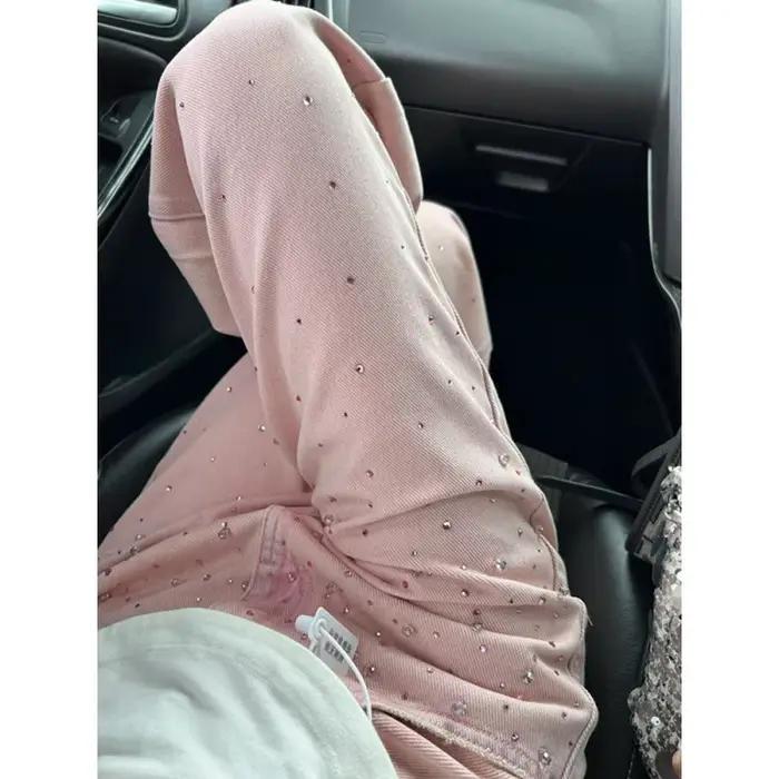 Jean large rose brillant effet diamant